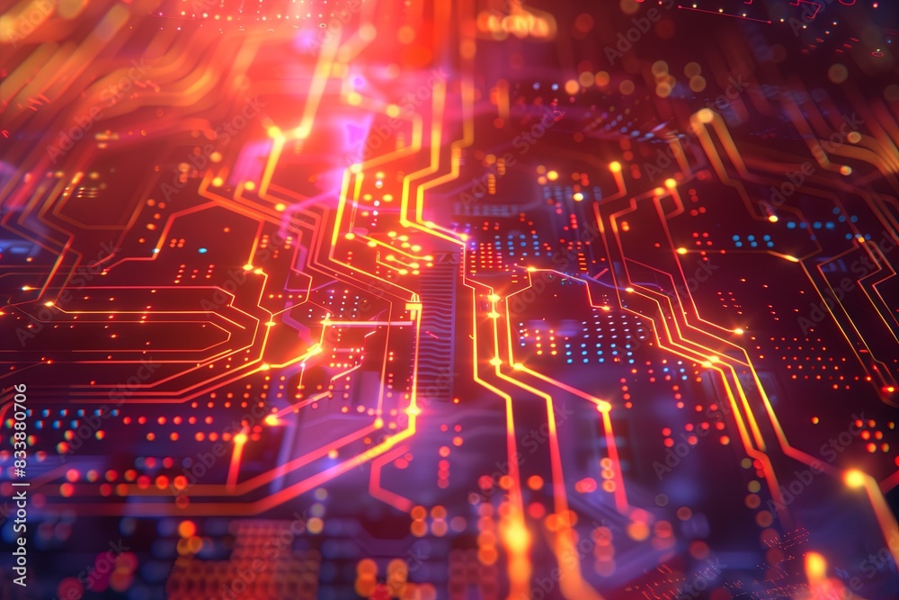 Aufkleber Abstract digital technology in computing science, circuit board and information. Cyberspace electronics, blue processor hardware, integrated engineering system. Coding line,