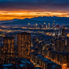 overlook of a city at golden hour.soft shining buildings.
city view.
