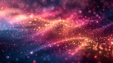 Obraz premium A dreamy abstract with a trail of twinkling fairy dust, shimmering over a soft-colored background, ethereal and magical, vibrant sparkles, soft focus, pastel tones, high contrast.