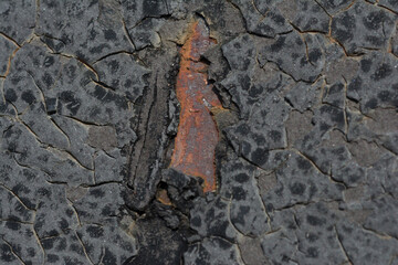 Close up rusty, peeling, painted metal background