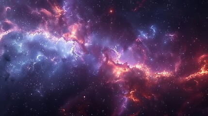 Fototapeta premium A dynamic abstract space scene, nebula with twinkling stars, vibrant blues and purples, cosmic dust creating intricate patterns, ethereal light and shadow, vivid and bright, hd quality.
