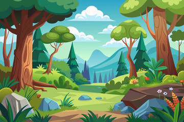 Cartoon-style forest background vector illustration 