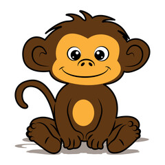 Cute Monkey Sitting Cartoon Vector Icon Illustration.Children's monkey drawing
