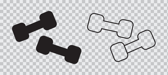 Gym Icon Set. Fitness and Exercise Equipment Including Dumbbells.