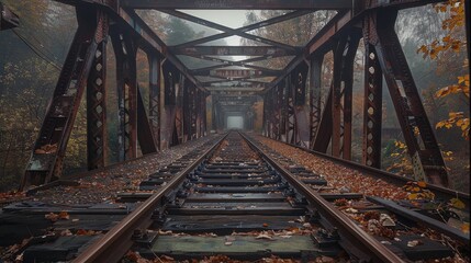 Old railroad tracks and bridge. Vintage. Generative AI. © visoot