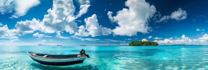 Tropical paradise: a boat anchored in turquoise waters