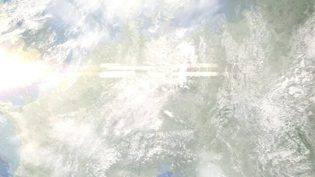 Zoom in from space and focus on Werdau, Germany. 3D Animation. Background for travel intro. Elements of this image furnished by NASA