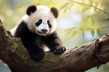 Obraz premium giant panda eating bamboo, generative ai