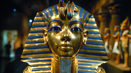 Obraz premium A majestic golden statue of an Egyptian pharaoh standing tall in all its grandeur.