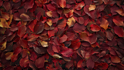 A close up of red leaves on the ground - Powered by Adobe