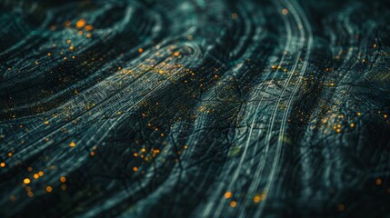 Visualize a 3D scene with abstract elements racing along