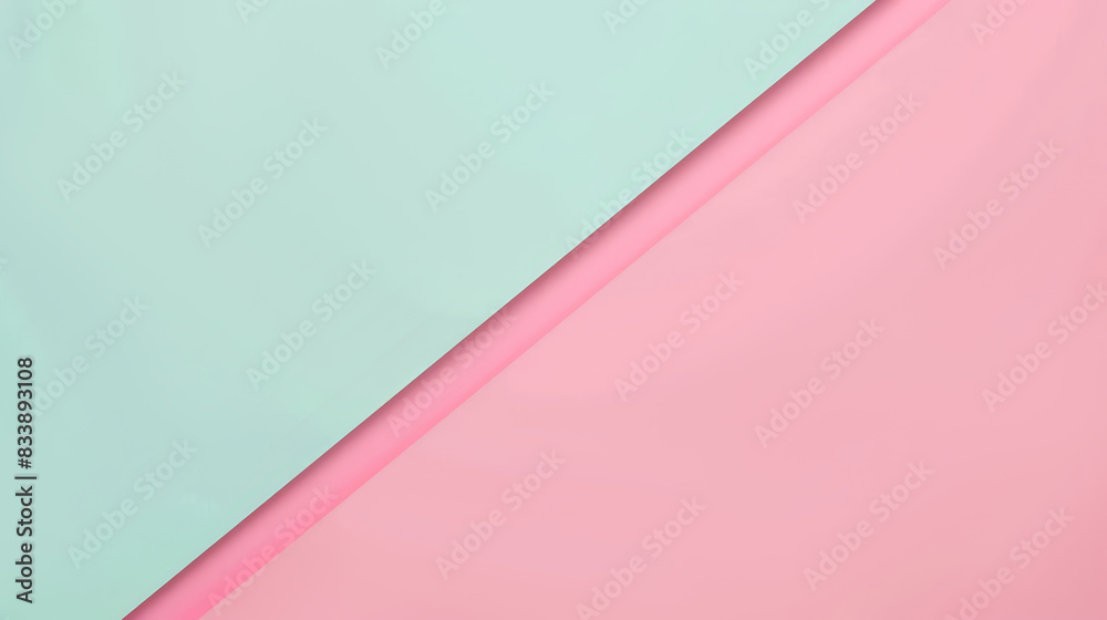 Poster Minimalist abstract background with a diagonal split of mint green and a pink backdrop.