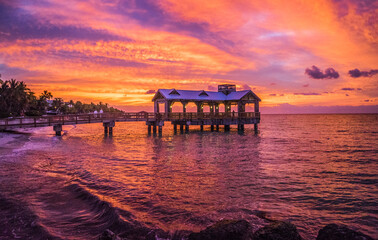 The Reach Hotel Gazebo and Pier during sunrise in Key West, Florida.