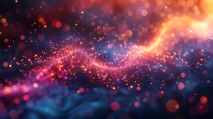 Obraz premium An abstract depiction of a fairy dust trail, twinkling and shimmering over a dreamy, soft-colored background, magical and ethereal, vibrant sparkles, soft glow, pastel hues, high contrast.