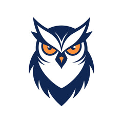 Create a minimalist Animal logo vector art illustration with an angry owl icon, featuring a modern stylish shape with an underline, set on a solid white background. Ensure the design is high resolutio