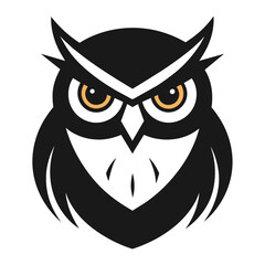 a minimalist Animal logo vector art illustration with an angry owl icon, featuring a modern stylish shape with an underline, set on a solid white background. Ensure the design is high resolutio