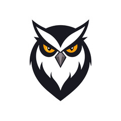 a minimalist Animal logo vector art illustration with an angry owl icon, featuring a modern stylish shape with an underline, set on a solid white background. Ensure the design is high resolutio