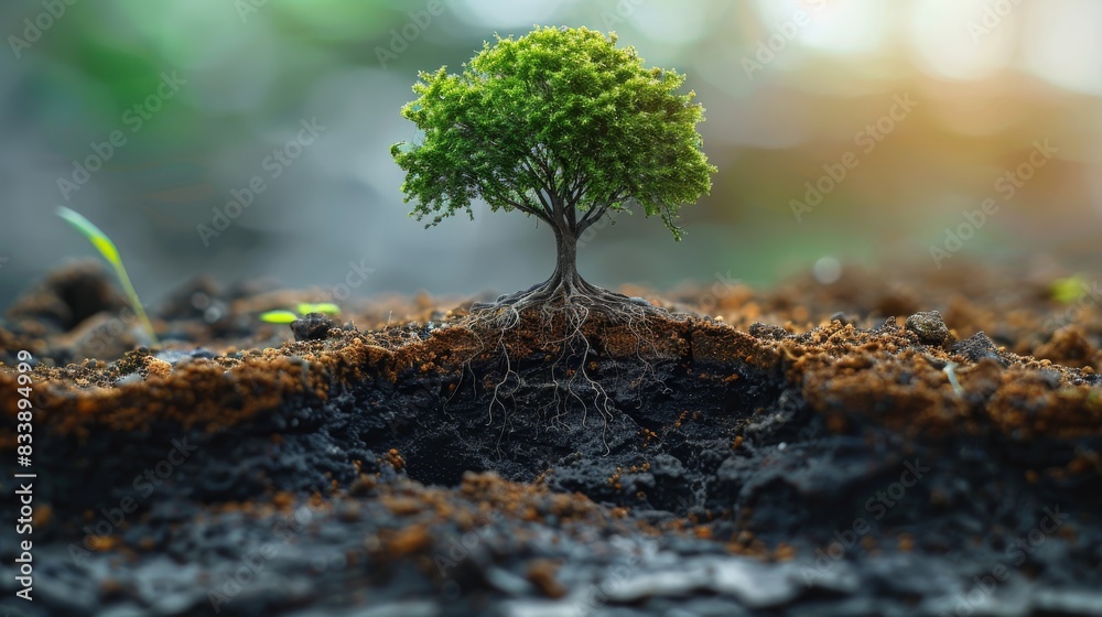 Aufkleber Tree with earth cross section. Generative AI.