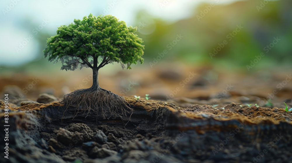 Aufkleber Tree with earth cross section. Generative AI.