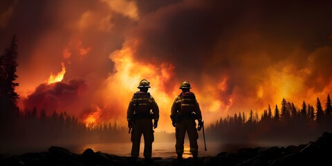 Collaboration of Canadian and American Firefighters Enhances Global Forest Firefighting Efforts. Concept Forest Firefighting, Collaboration, Canadian Firefighters, American Firefighters