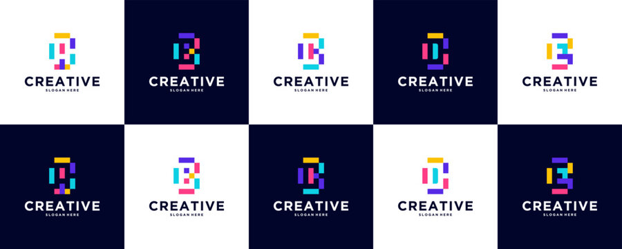 collection of logos initials letter A to E, with a combination of letter B, abstract style, logo design template.