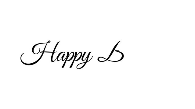 Happy birthday brush handwriting text animation on alpha channel transparent background.