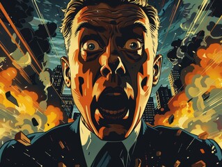 Detailed 3D render of a classic comic book scene, with exaggerated expressions, dramatic shading, and vivid colors, evoking the nostalgia of retro comic book panels, in a 4:3 