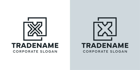 Modern Letter X with Double Square Logo, for business with X initial