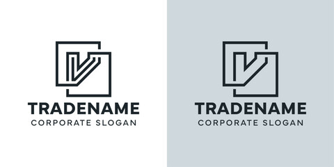 Modern Letter V with Double Square Logo, for business with V initial