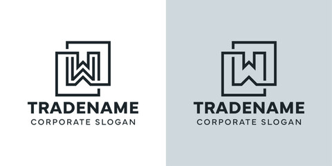 Modern Letter W with Double Square Logo, for business with W initial