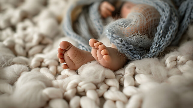 Pies de beb&eacute; envueltos en manta de lana