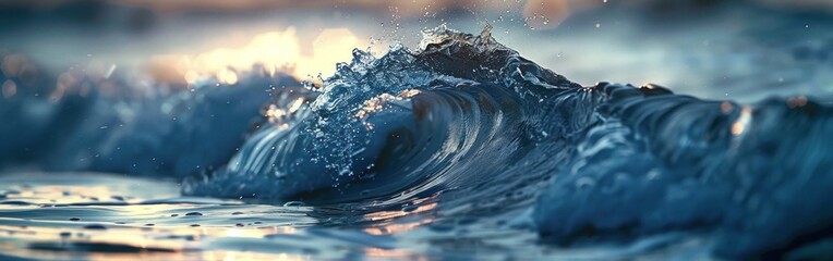 A wave breaking in the ocean at sunset