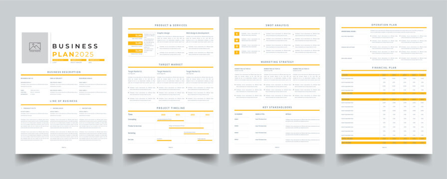 Business Plan Design layout Template With 4 page concept Accents