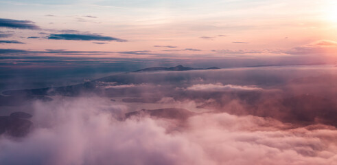 Dramatic Aerial Clouds Sunset Nature Background.