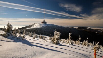 beautiful winter landscape and sky on mountains pure nature around jeseniky czech republic europe