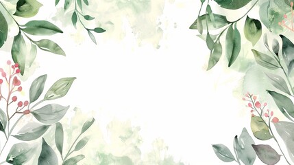 Watercolor banner frame tropical leaves and branches isolated on white background, ready to use for invitation wedding frame border mock up template.