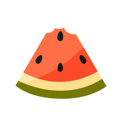 Cartoon watermelon quarter illustration. Red watermelon piece with bite