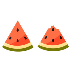 Cartoon watermelon illustration. Quarter ripe watermelon and slice with bite. Healthy food