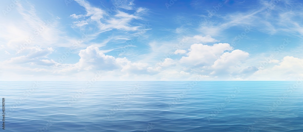 Aufkleber seascape featuring a tranquil sea under a vast blue sky with trees on the horizon, providing a seren