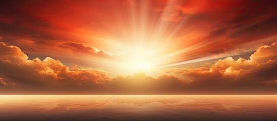 Fototapeta premium Sunrise with red sky and radiant light beams, perfect for copy space image.