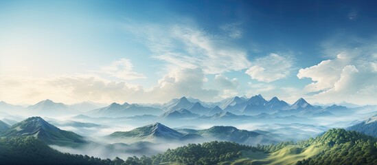 Scenic view with majestic mountain range against a beautiful sky, perfect for copy space image.
