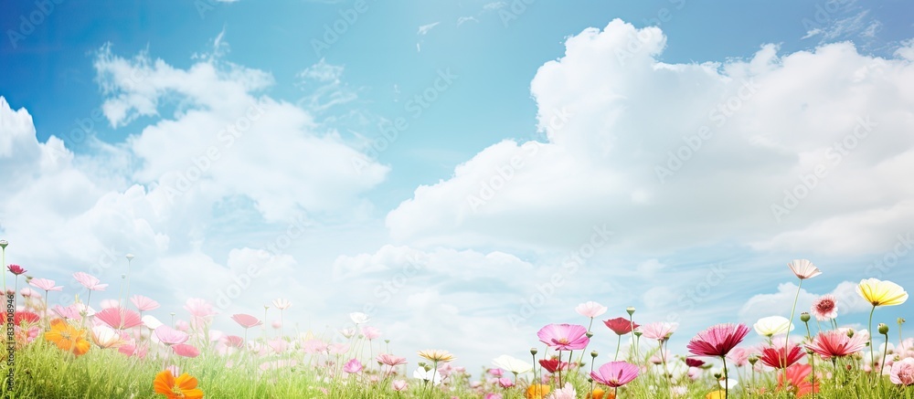 Aufkleber grassy field with vibrant blooms, perfect for a copy space image.