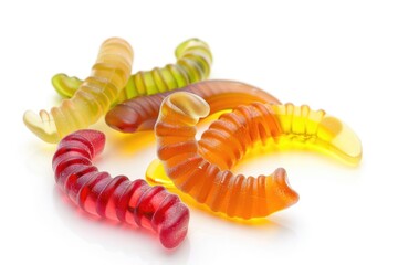 Naklejka premium A colorful arrangement of gummy worms stacked on top of each other, perfect for food or dessert photography