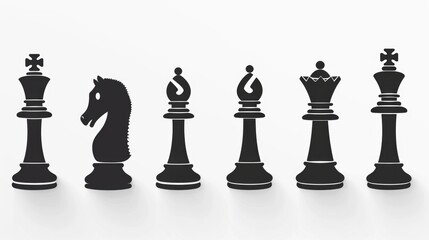 A group of black chess pieces sitting on a white background, ideal for use in business or financial settings