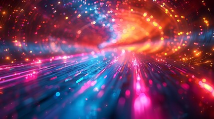 Obraz premium An abstract depiction of neon light streaks, twinkling in a chaotic, high-energy dance, vibrant electric hues, dynamic and lively scene, high contrast, hd quality, soft focus, vivid colors.