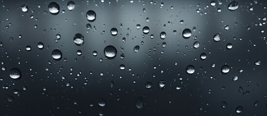 Droplets of water glisten on a dark glass surface, providing a striking copy space image.