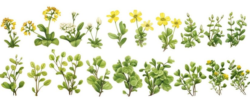 Varieties of the common purslane plant include Verdolaga, Pigweed, Little Hogweed, and Pusley, often used in landscaping. with copy space image. Place for adding text or design