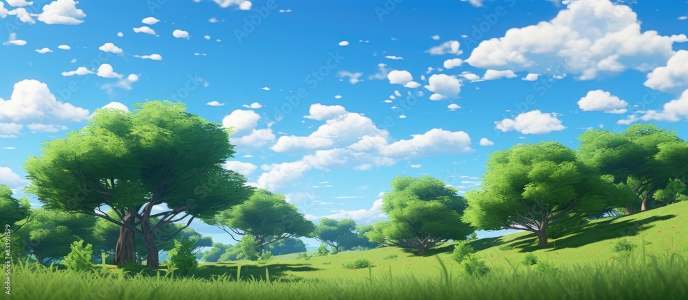 Aufkleber lush green trees with a clear blue sky in the background, featuring trees set against a cloudless sk