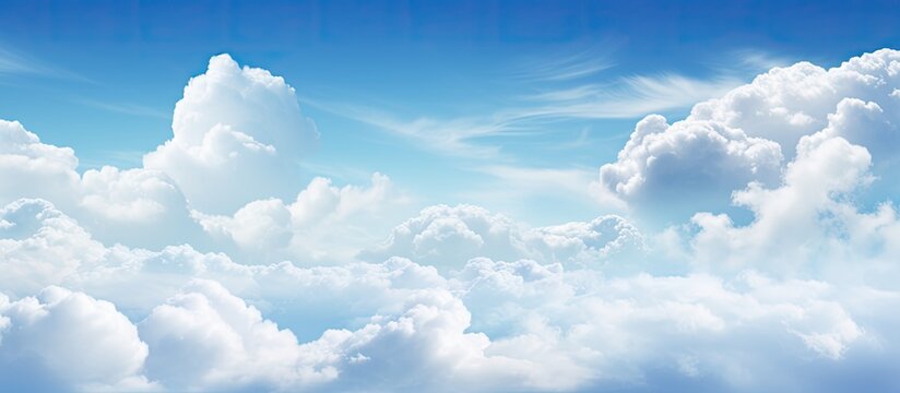 White clouds fill the sky with a backdrop of blue, creating a peaceful and serene atmosphere for any copy space image.
