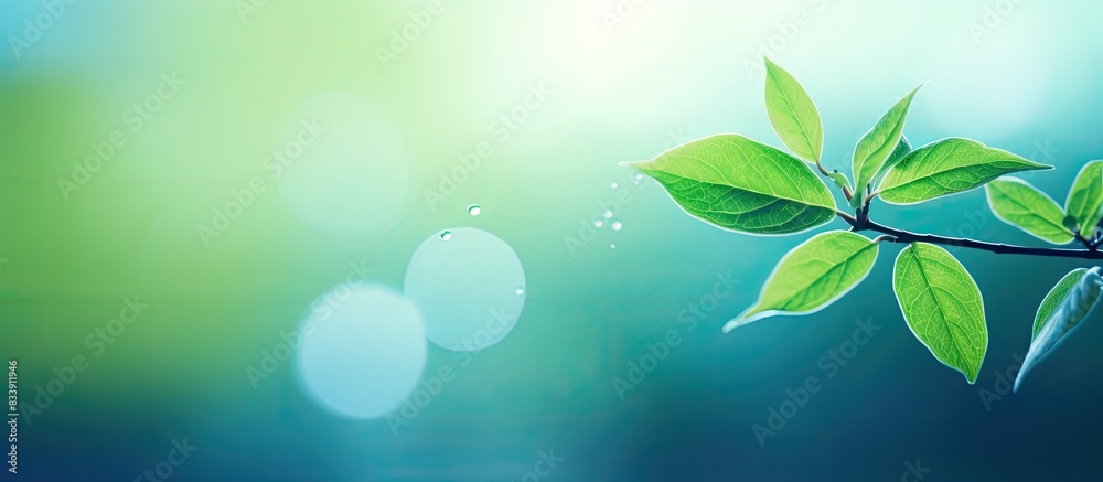 Poster abstract green leaf with defocused blur creates a colorful background for a copy space image.